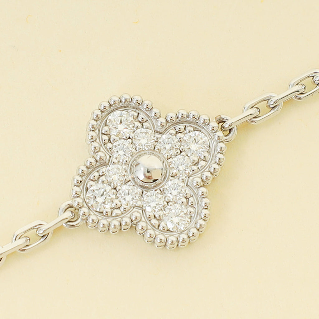 Van Cleef and Arpels 18K White Gold Vintage Alhambra 5 Motifs Diamond Bracelet