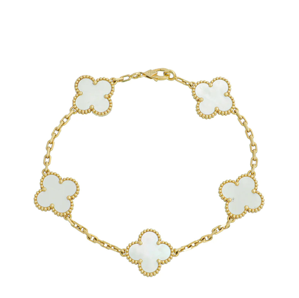 Van Cleef & Arpels 18K Yellow Gold 5 Motifs MOP Vintage Alhambra Bracelet