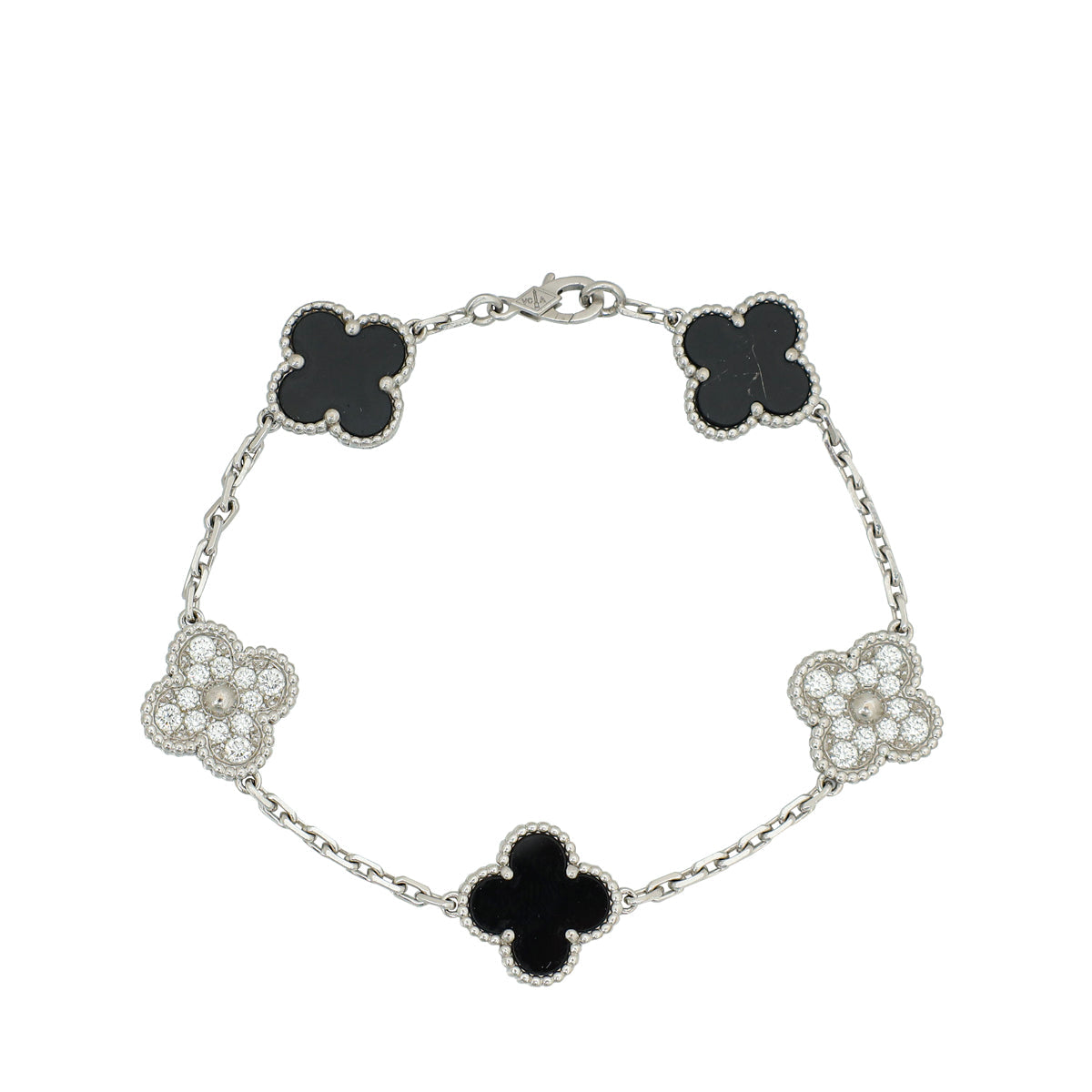 Van Cleef & Arpels 18K White Gold Diamond 5 Motifs Vintage Alhambra Bracelet
