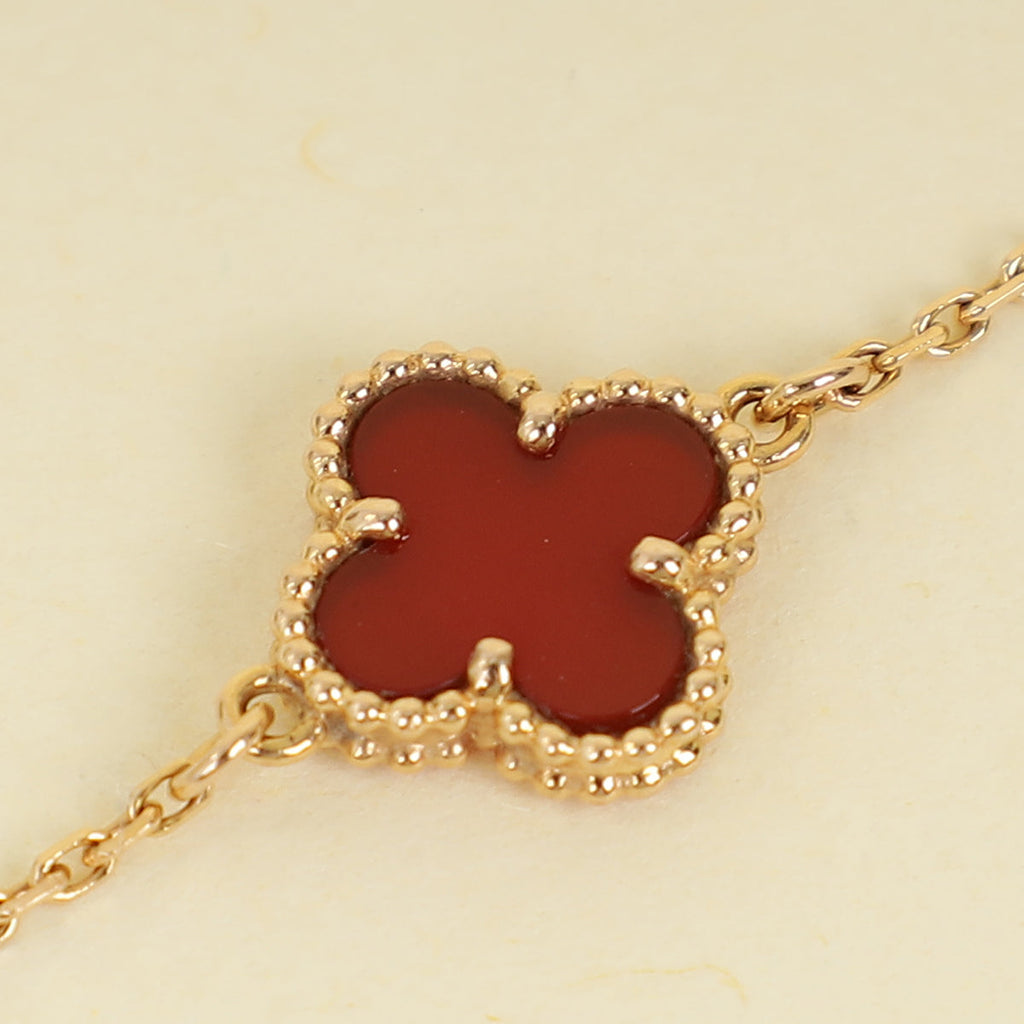 Van Cleef & Arpels 18K Rose Gold Sweet Alhambra Carnelian Bracelet