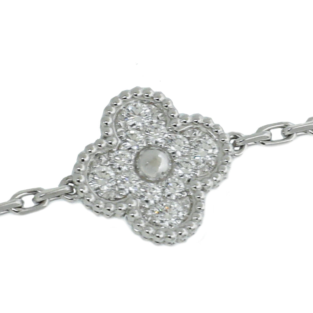 Van Cleef & Arpels 18K White Gold Diamond Vintage Alhambra Bracelet