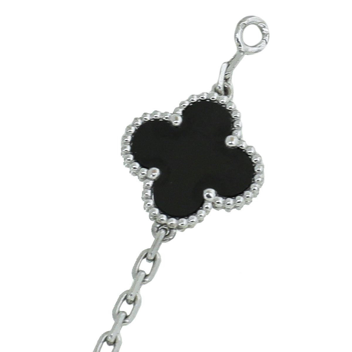 Van Cleef & Arpels 18K White Gold 5 Motifs Diamond Onyx Vintage Alhambra Bracelet