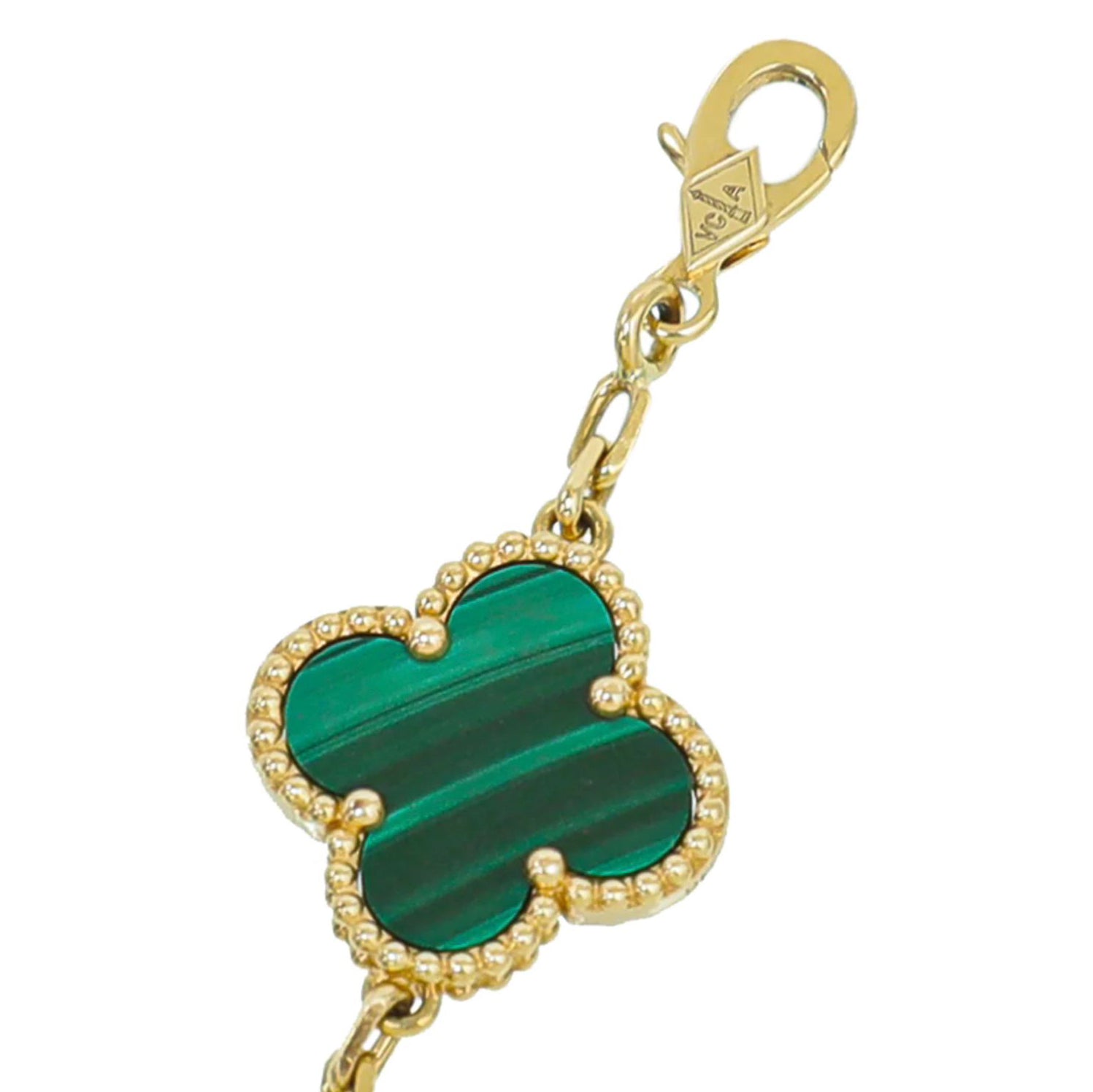 Van Cleef & Arpels 18K Yellow Gold Malachite 5 Motifs Vintage Alhambra Bracelet
