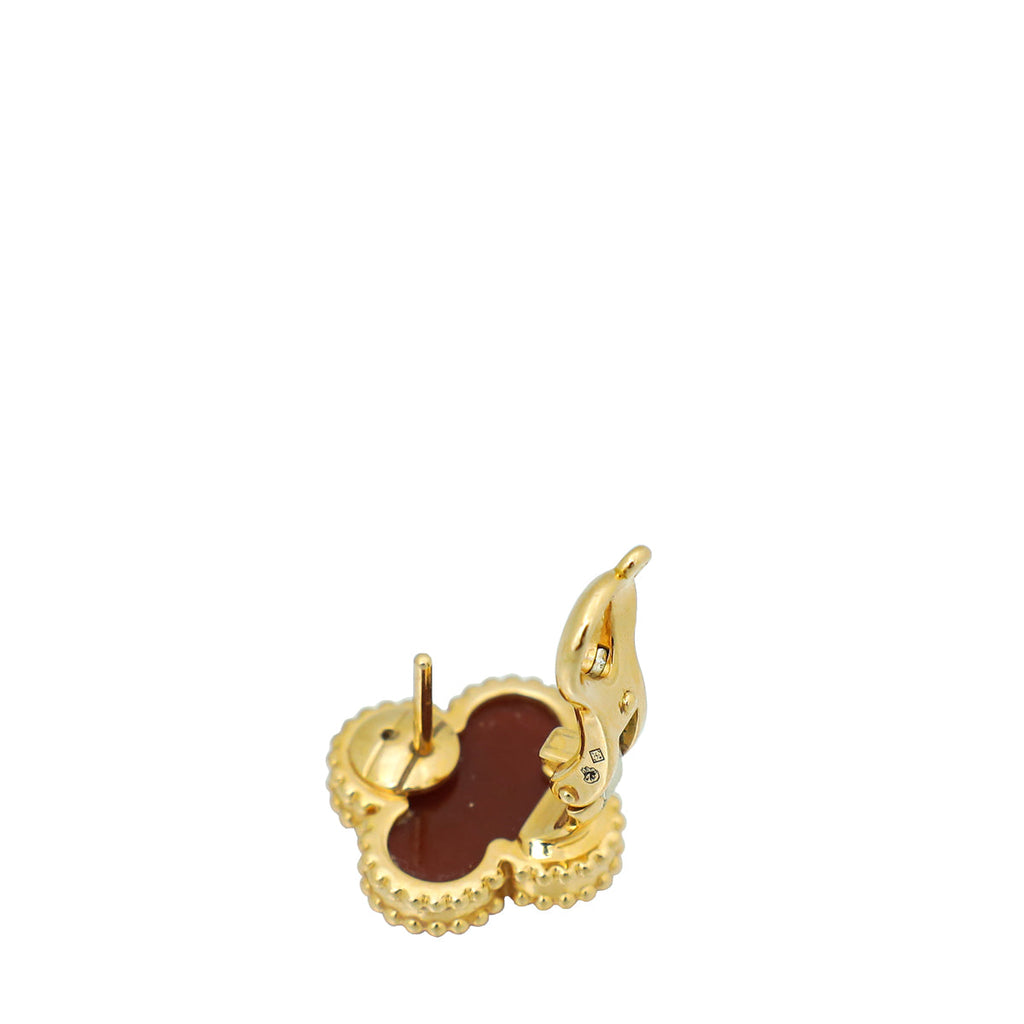 Van Cleef & Arpels 18K Yellow Gold Carnelian Vintage Alhambra Earrings