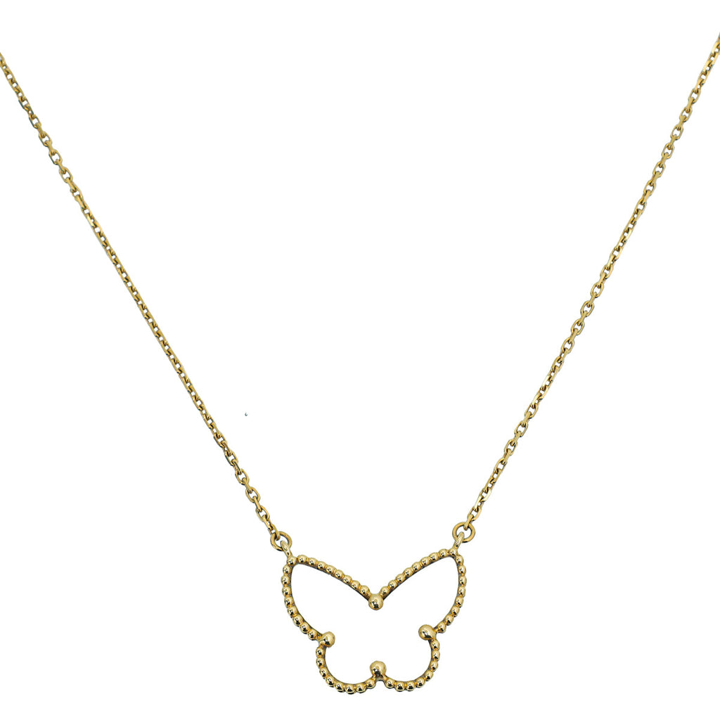 Van Cleef & Arpels 18K Yellow Gold MOP Lucky Alhambra Butterfly Pendant Necklace