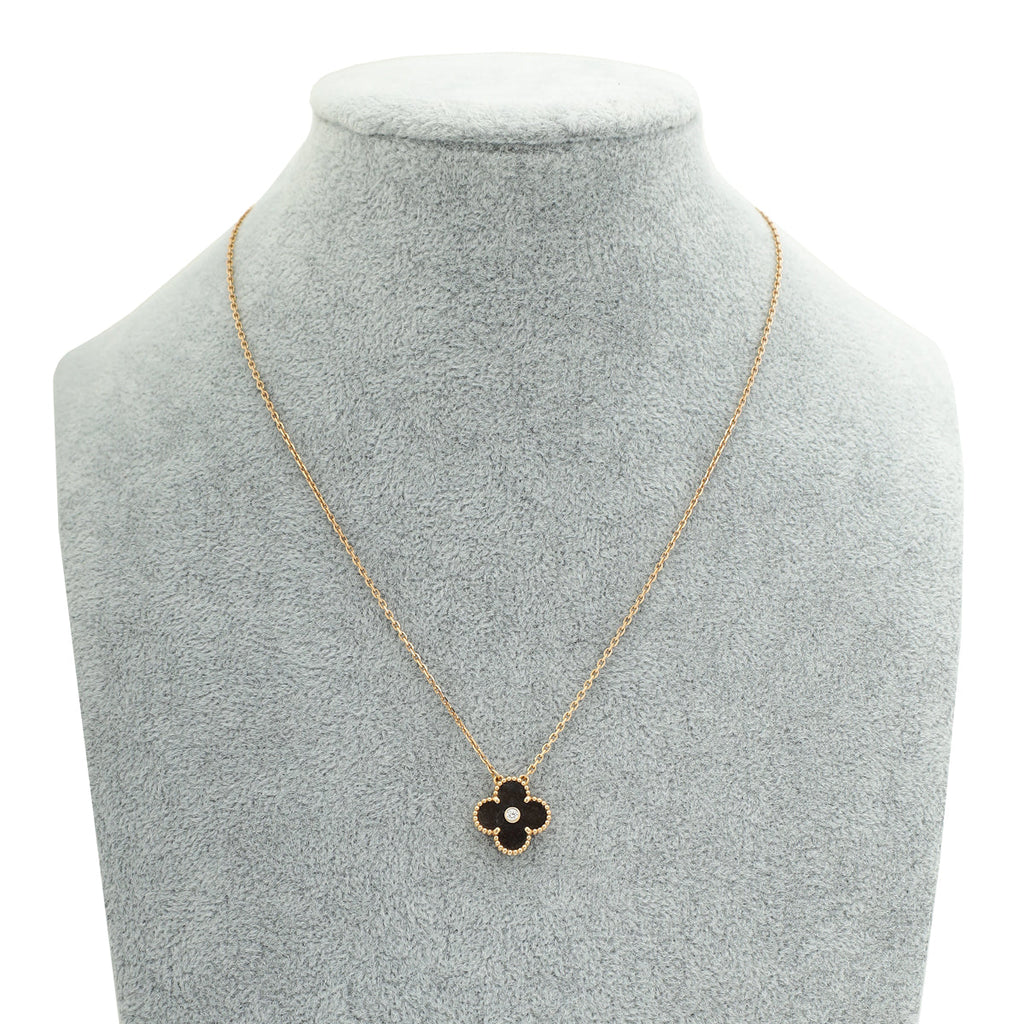 VAn Cleef & Arpels 18K Rose Gold Diamond Silver Obsidian Vintage Alhambra Holiday 2023 Necklace