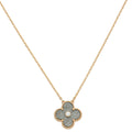 Van Cleef & Arpels 18K Rose Gold Diamond Silver Obsidian Vintage Alhambra Holiday Pendant Necklace