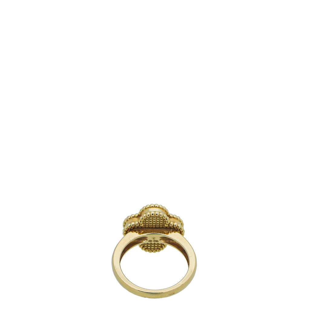 Van Cleef & Arpels 18K Yellow Gold MOP Diamond Vintage Alhambra Ring 51
