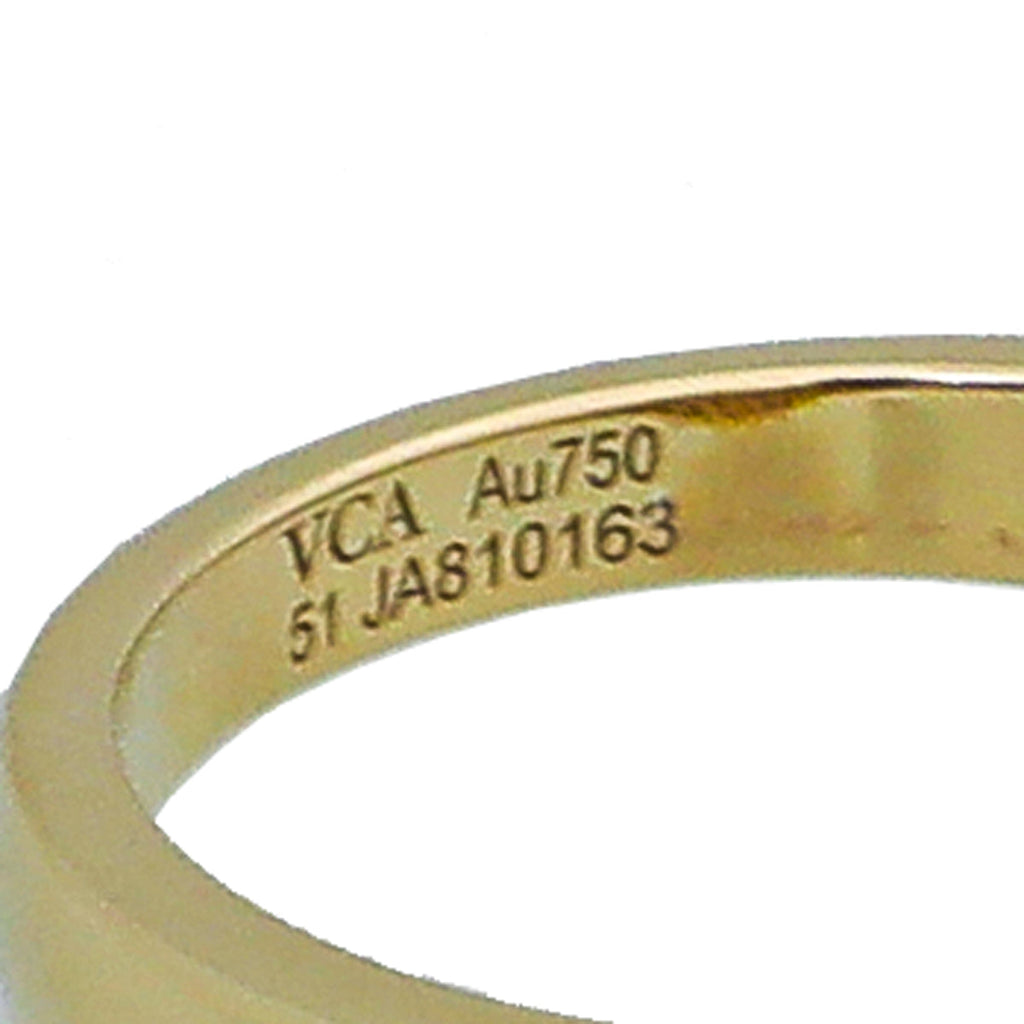 Van Cleef & Arpels 18K Yellow Gold MOP Diamond Vintage Alhambra Ring 51