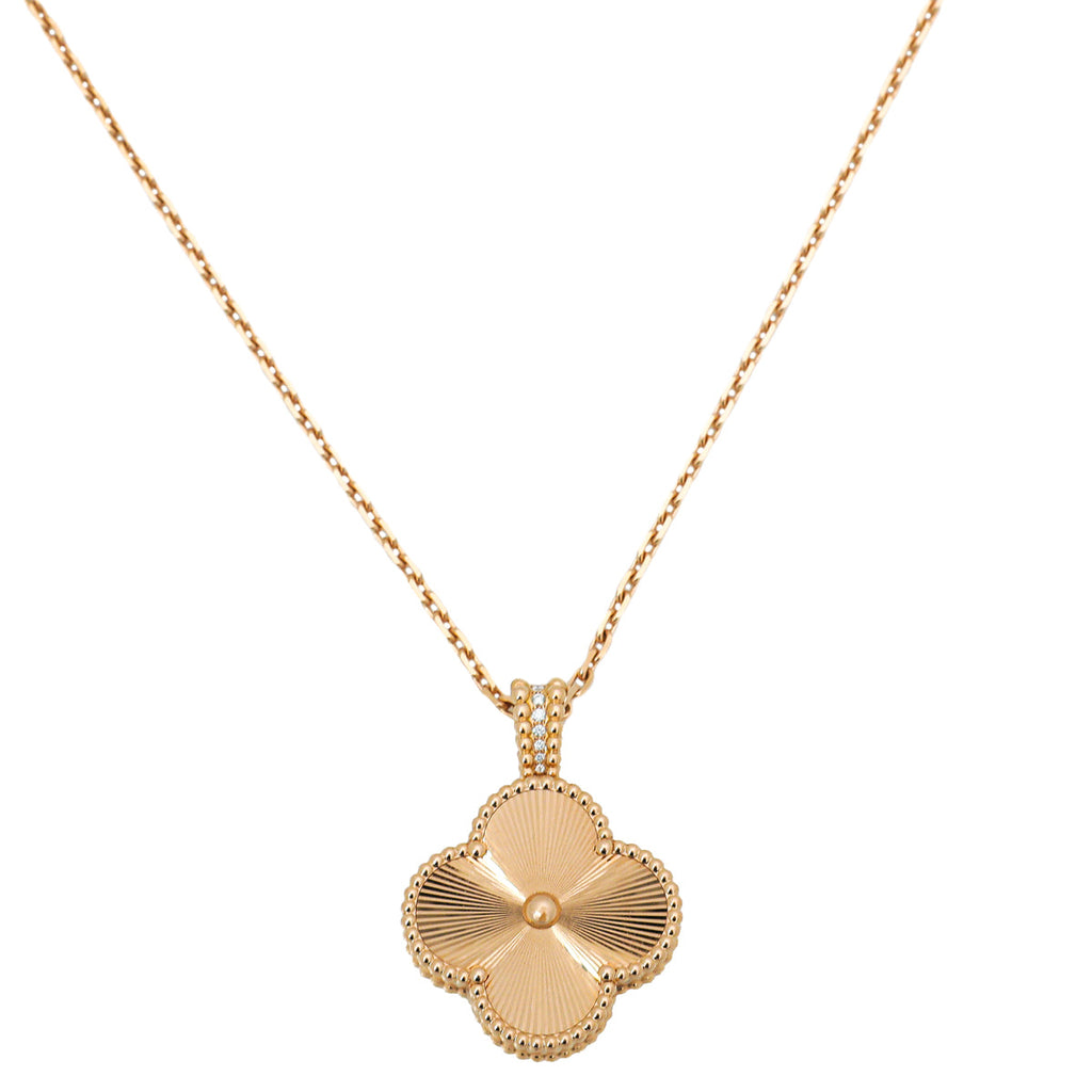 Van Cleef & Arpels 18K Pink Gold Diamonds Alhambra Secret Quartz Pendant Watch