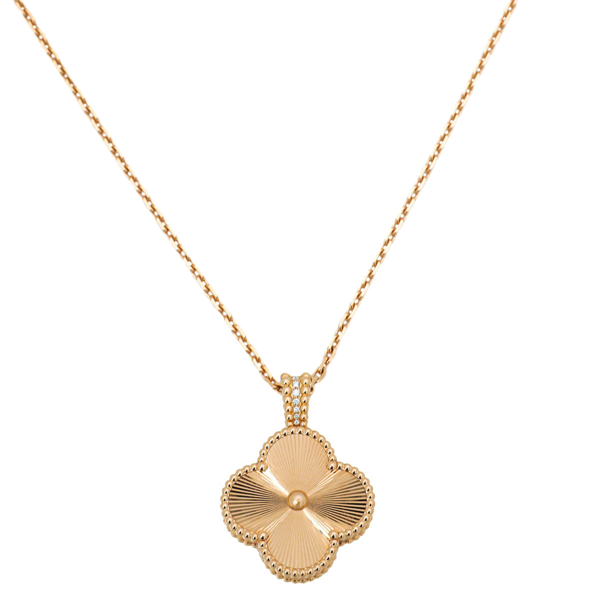 Van Cleef & Arpels 18K Pink Gold Diamonds Alhambra Secret Quartz Pendant Watch