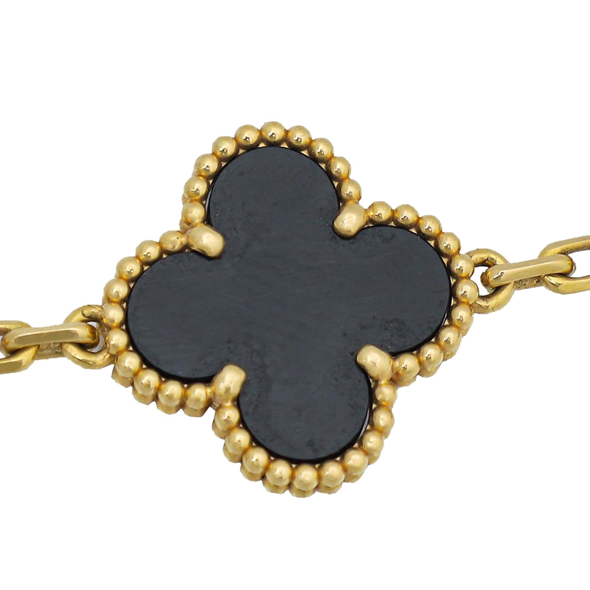 Van Cleef & Arpels 18K Yellow Gold Vintage Alhambra 5 Motifs Onyx Bracelet