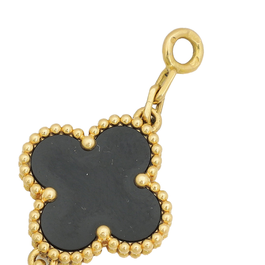 Van Cleef & Arpels 18K Yellow Gold Vintage Alhambra 5 Motifs Onyx Bracelet