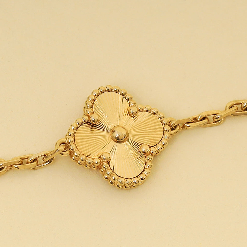Van Cleef & Arpels 18K Yellow Gold Vintage Alhambra Guilloché 5 Motifs Bracelet