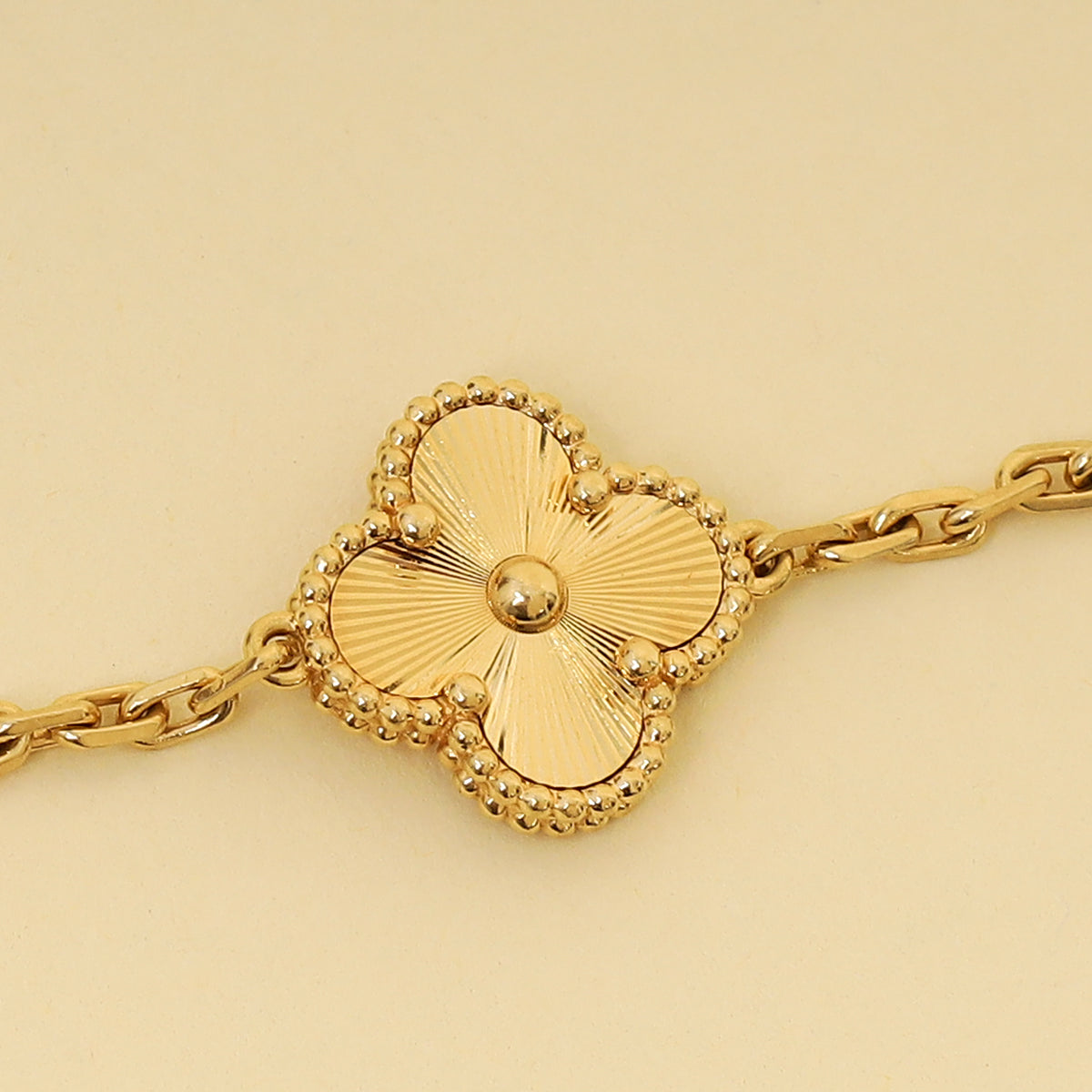 Van Cleef & Arpels 18K Yellow Gold Vintage Alhambra Guilloché 5 Motifs Bracelet