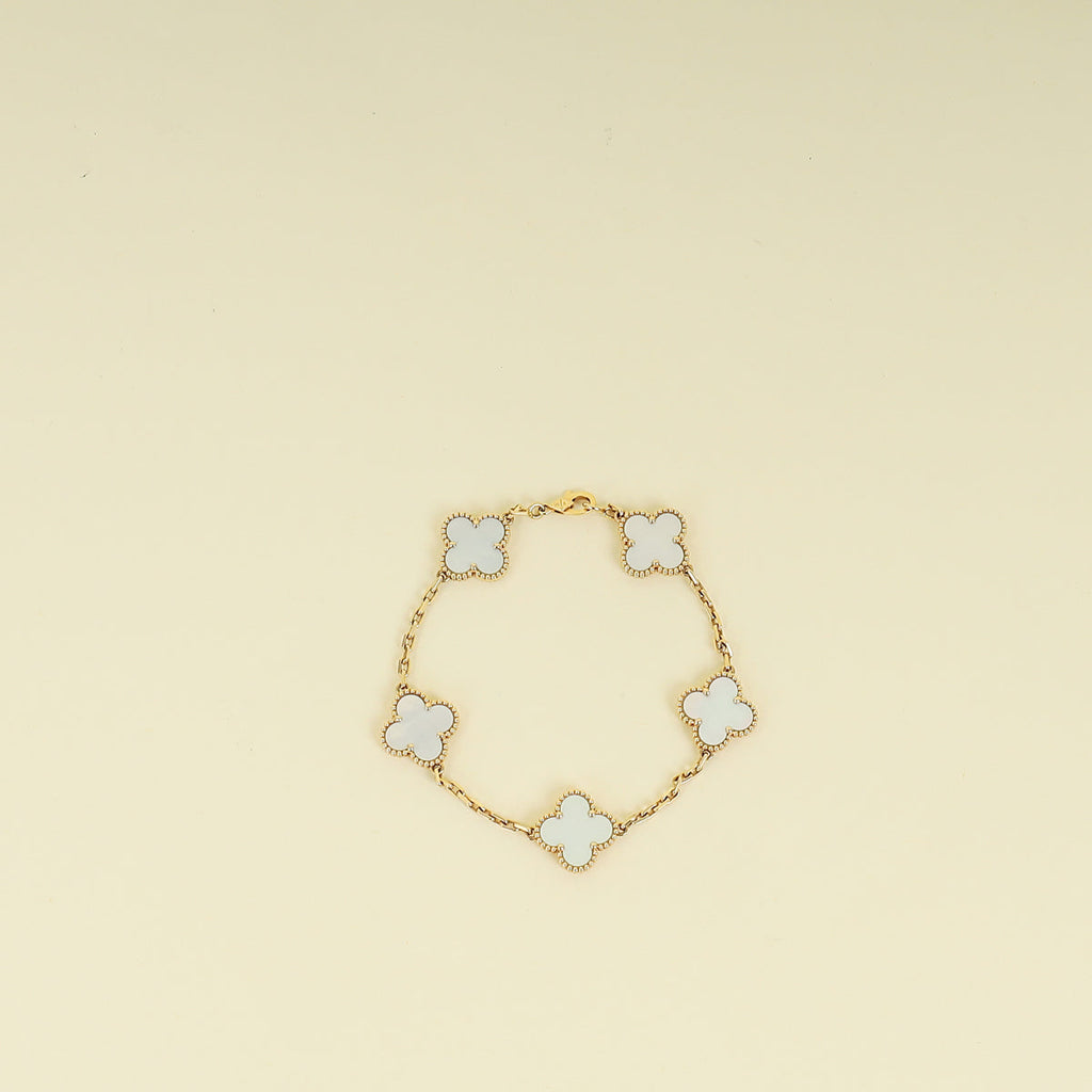 Van Cleef & Arpels 18K Yellow Gold Vintage Alhambra 5 Motifs MOP Bracelet