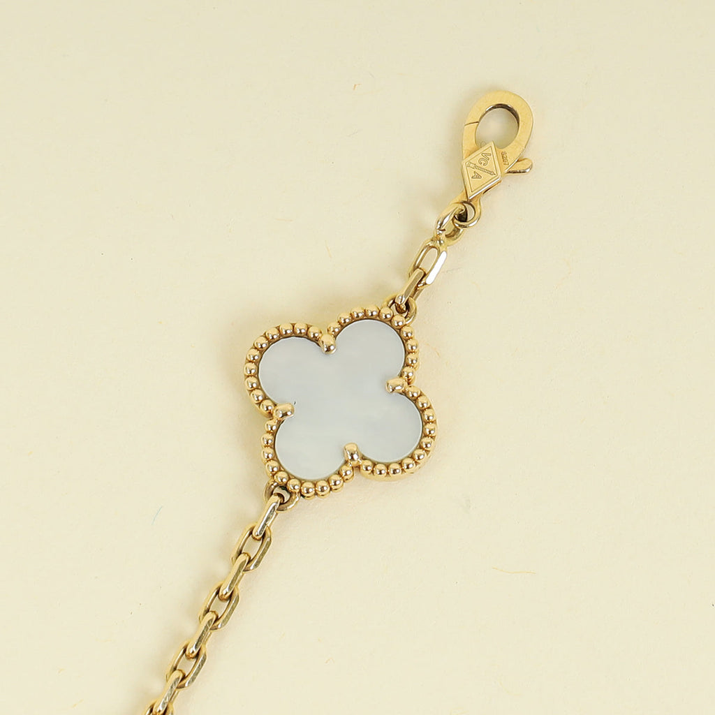 Van Cleef & Arpels 18K Yellow Gold Vintage Alhambra 5 Motifs MOP Bracelet
