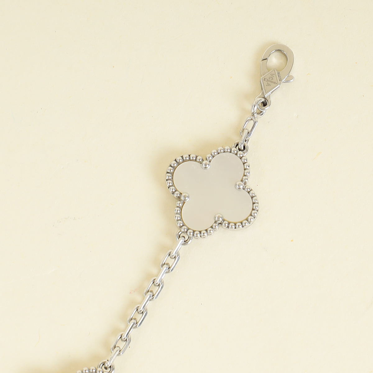 Van Cleef & Arpels 18K White Gold Vintage Alhambra MOP 5 Motifs Bracelet