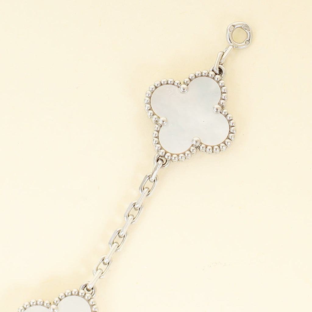 Van Cleef & Arpels 18K White Gold Vintage Alhambra MOP 5 Motifs Bracelet