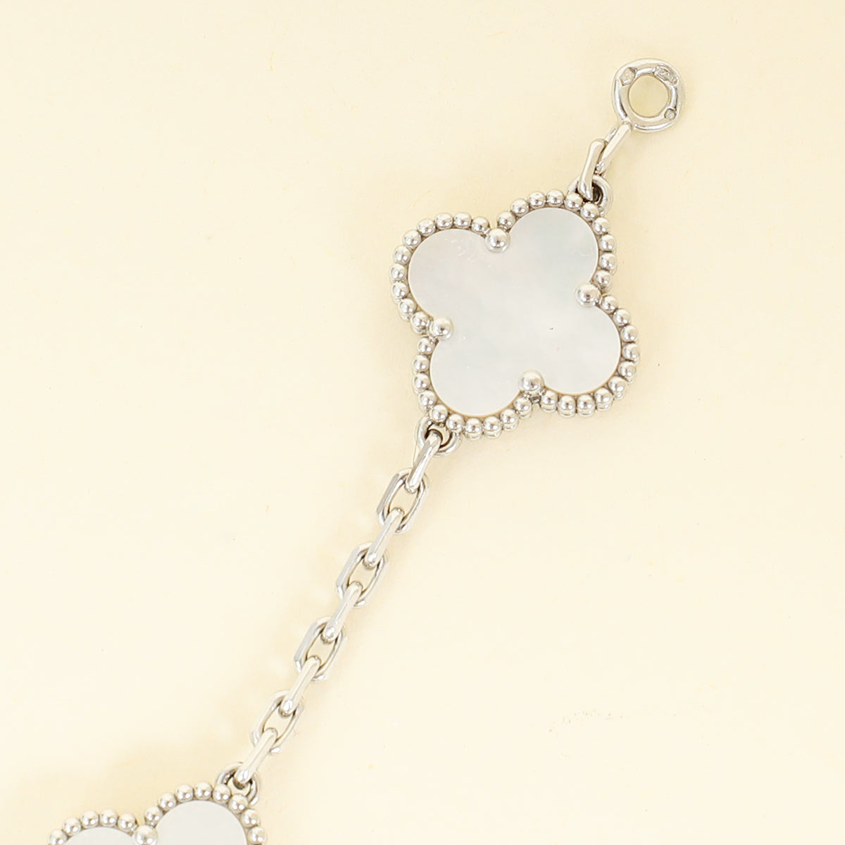 Van Cleef & Arpels 18K White Gold Vintage Alhambra MOP 5 Motifs Bracelet