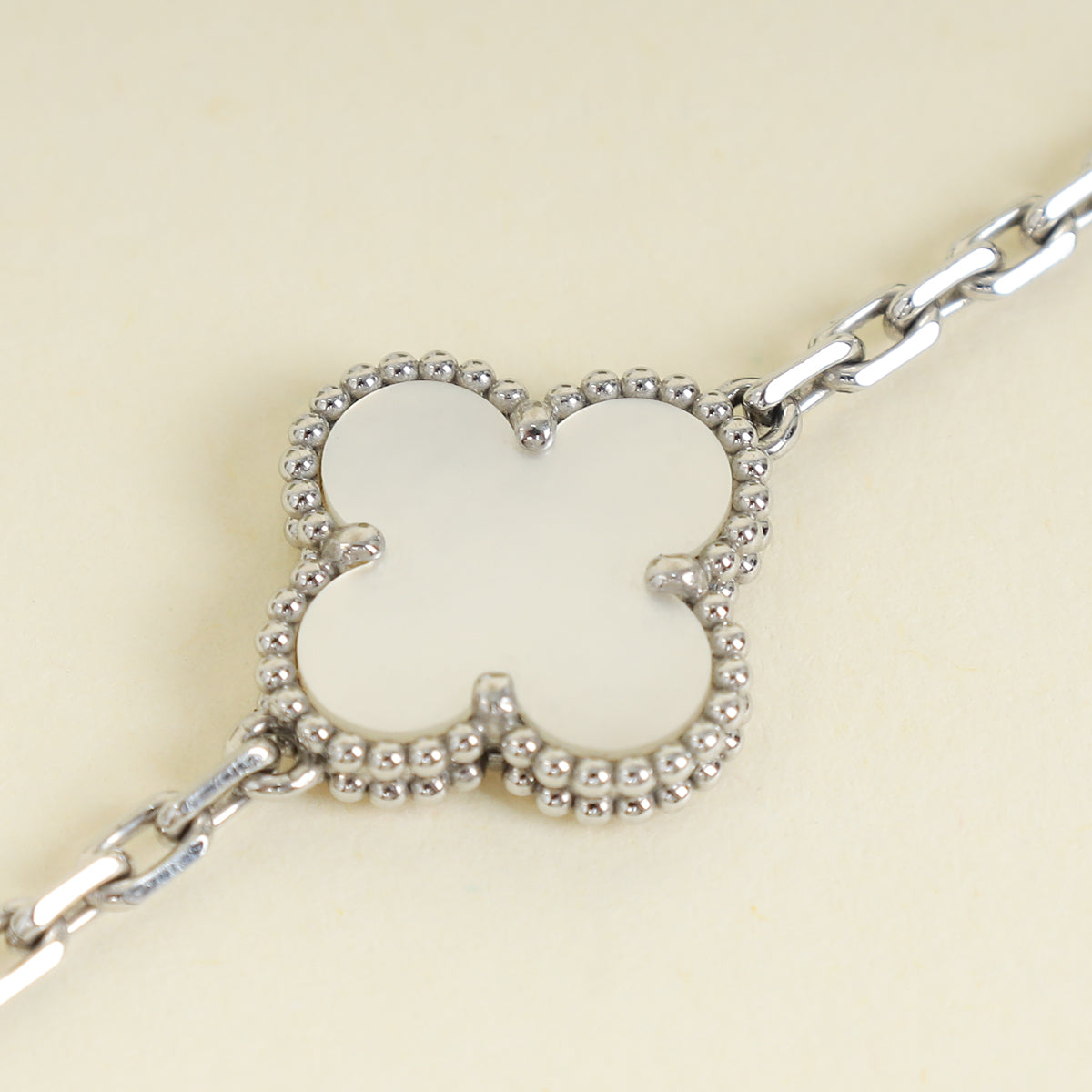 Van Cleef & Arpels 18K White Gold Vintage Alhambra MOP 5 Motifs Bracelet