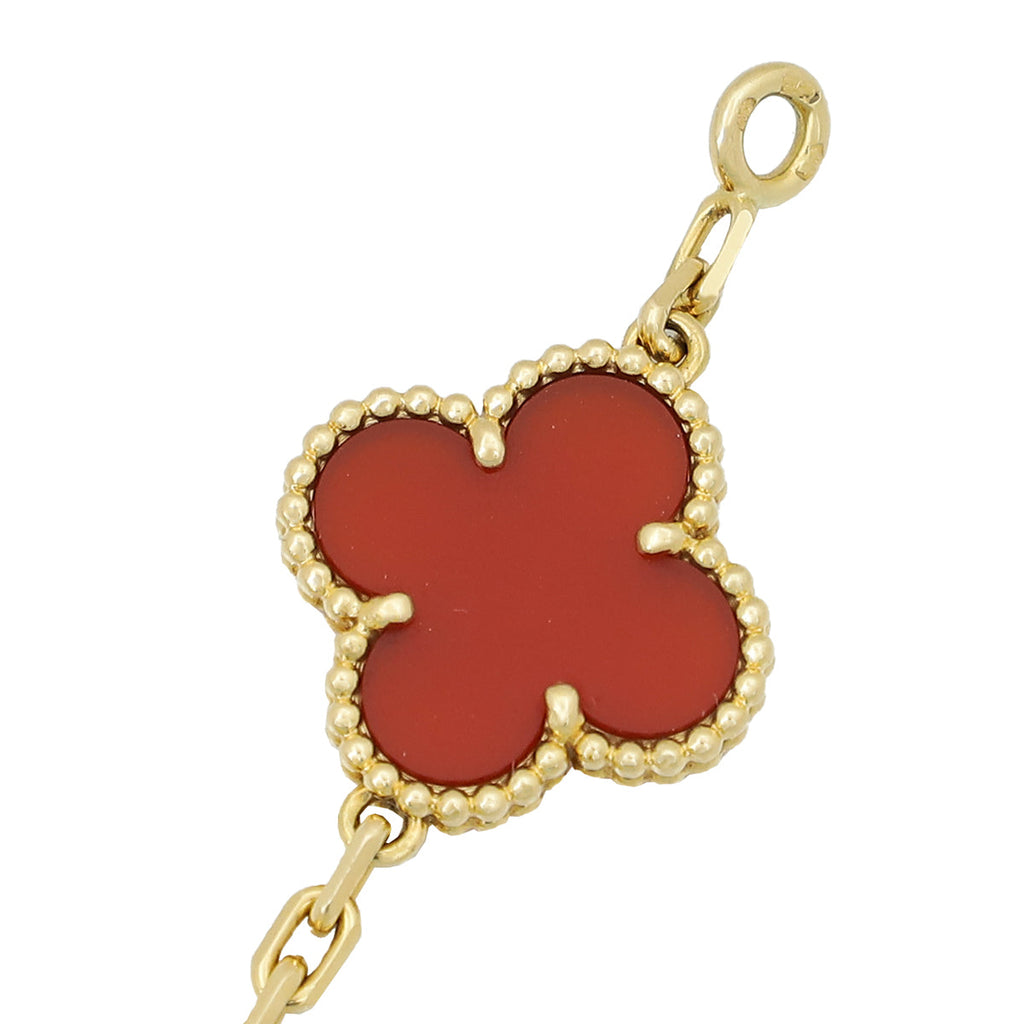 Van Cleef & Arpels 18K Yellow Gold 5 Motifs Carnelian Vintage Alhambra Bracelet