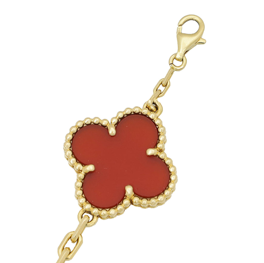 Van Cleef & Arpels 18K Yellow Gold 5 Motifs Carnelian Vintage Alhambra Bracelet