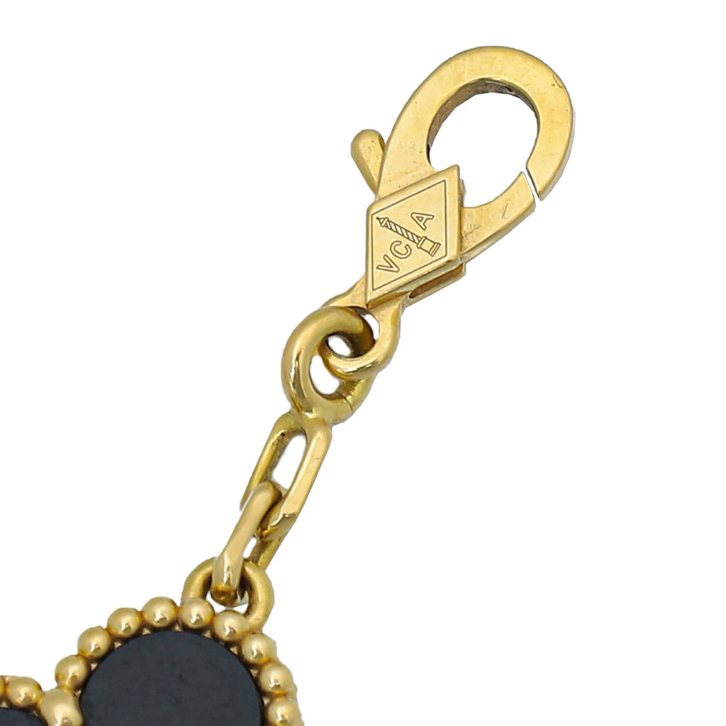 Van Cleef & Arpels 18K Yellow Gold 5 Motifs Onyx Vintage Alhambra Bracelet