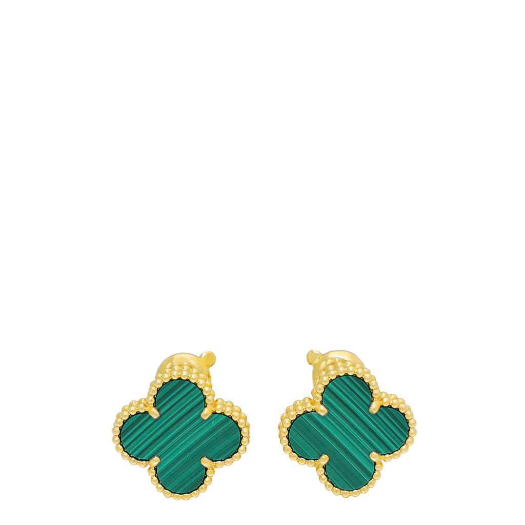 Van Cleef & Arpels 18K Yellow Gold Malachite Vintage Alhambra Earrings