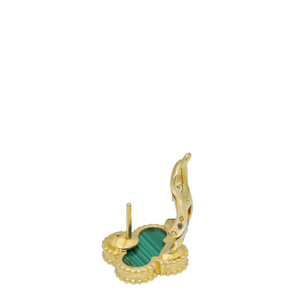 Van Cleef & Arpels 18K Yellow Gold Malachite Vintage Alhambra Earrings