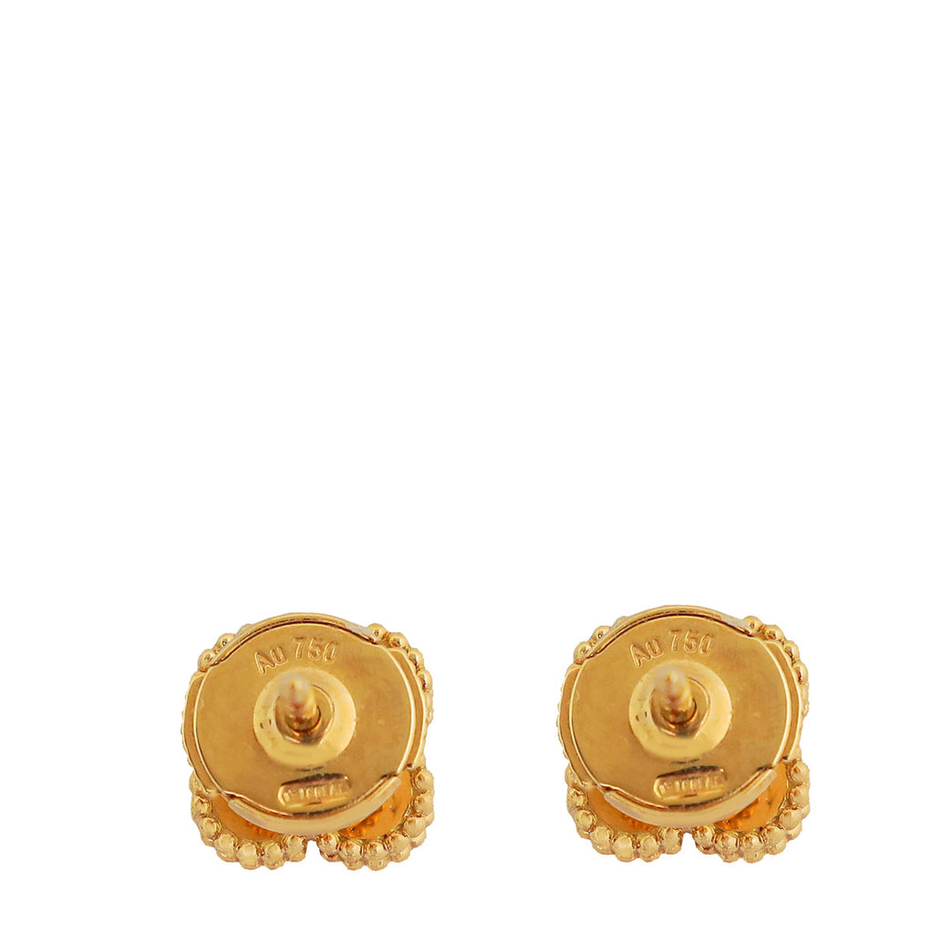 Van Cleef & Arpels 18K Yellow Gold Onyx Sweet Alhambra Stud Earrings