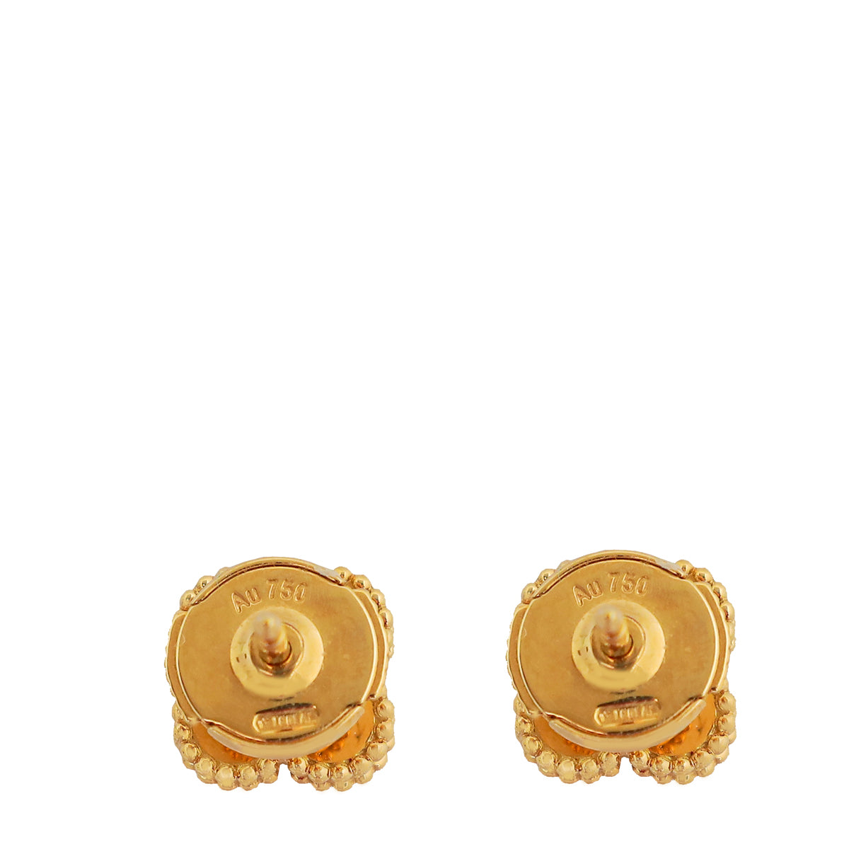 Van Cleef & Arpels 18K Yellow Gold Onyx Sweet Alhambra Stud Earrings