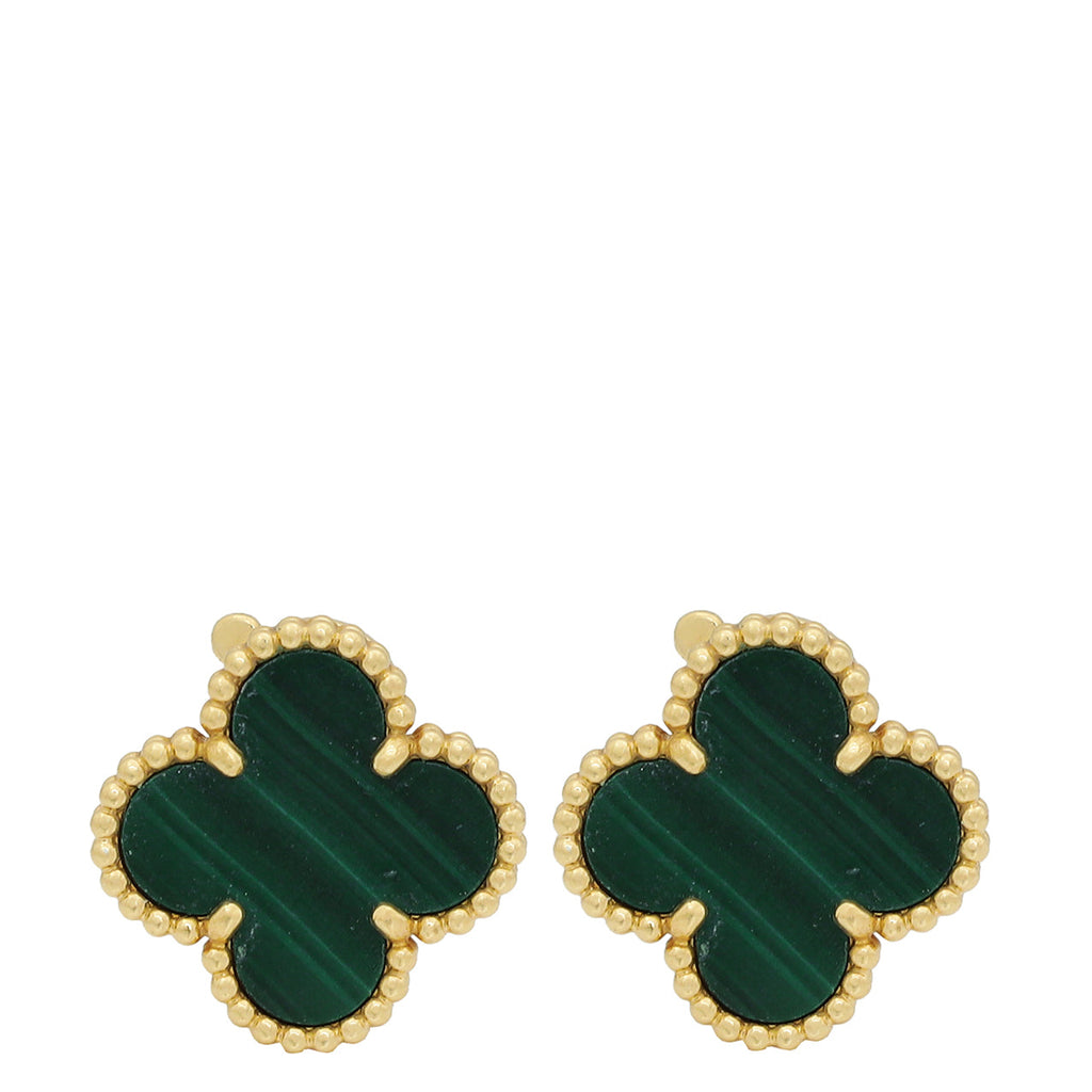 Van Cleef & Arpels 18K Yellow Gold Vintage Alhambra Malachite Earrings