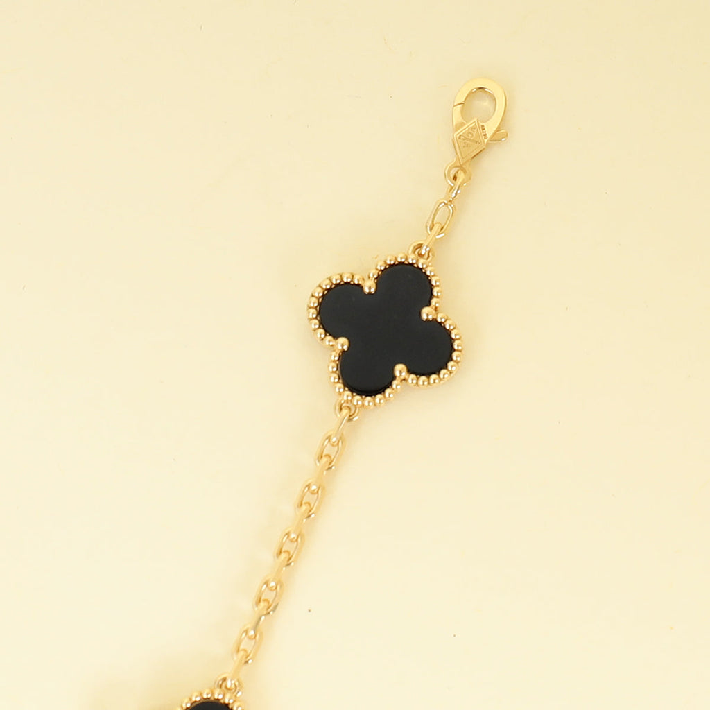 Van Cleef & Arpels 18K Yellow Gold Vintage 10 Motifs Onyx Necklace