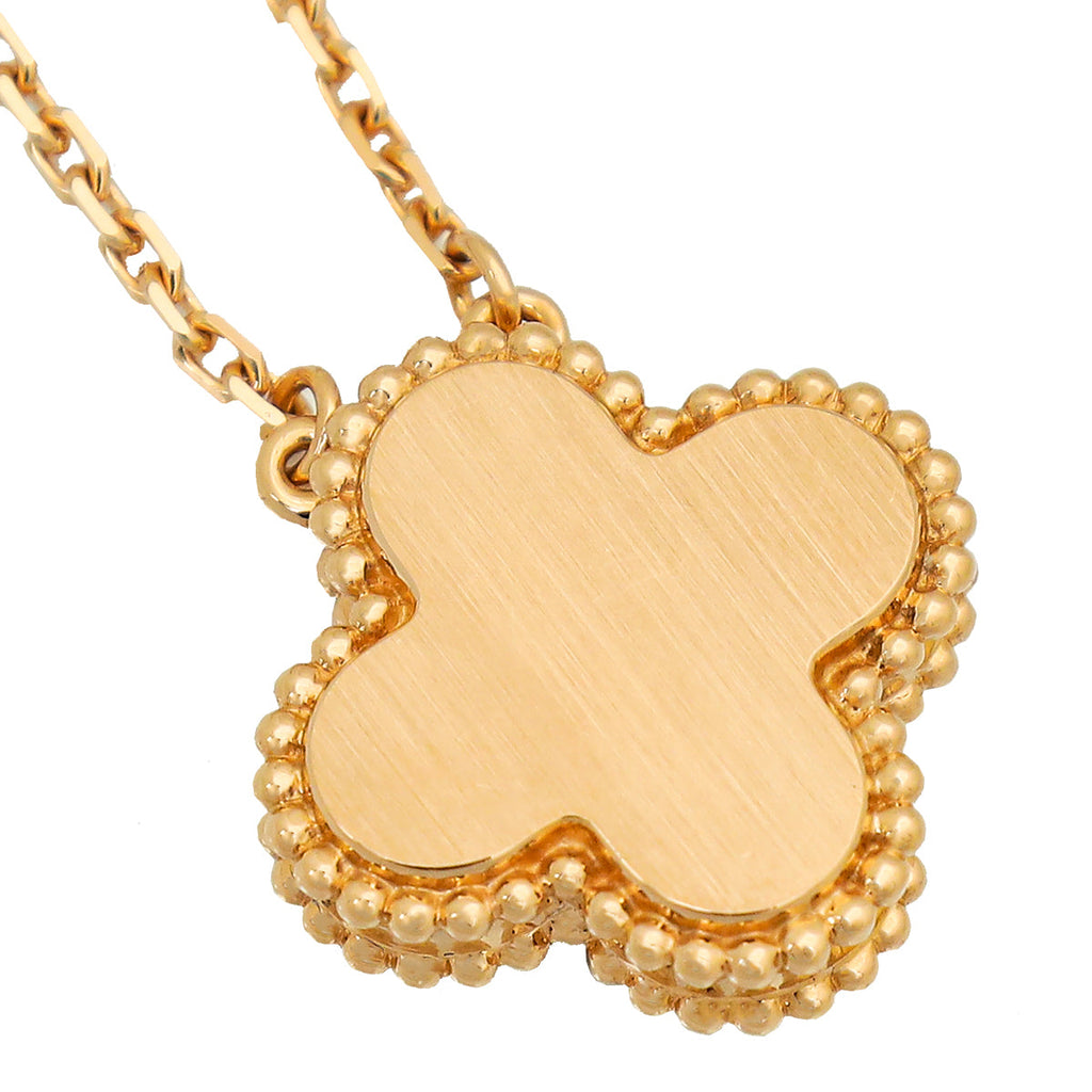 Van Cleef & Arpels 18K Rose Gold Silver Obsidian Vintage Diamond Alhambra Holiday Pendant Necklace