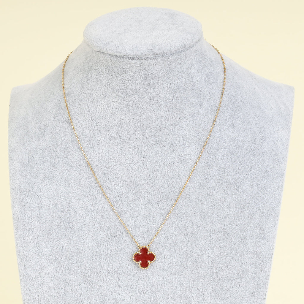 Van Cleef & Arpels 18K Yellow Gold Carnelian Vintage Alhambra Pendant Necklace