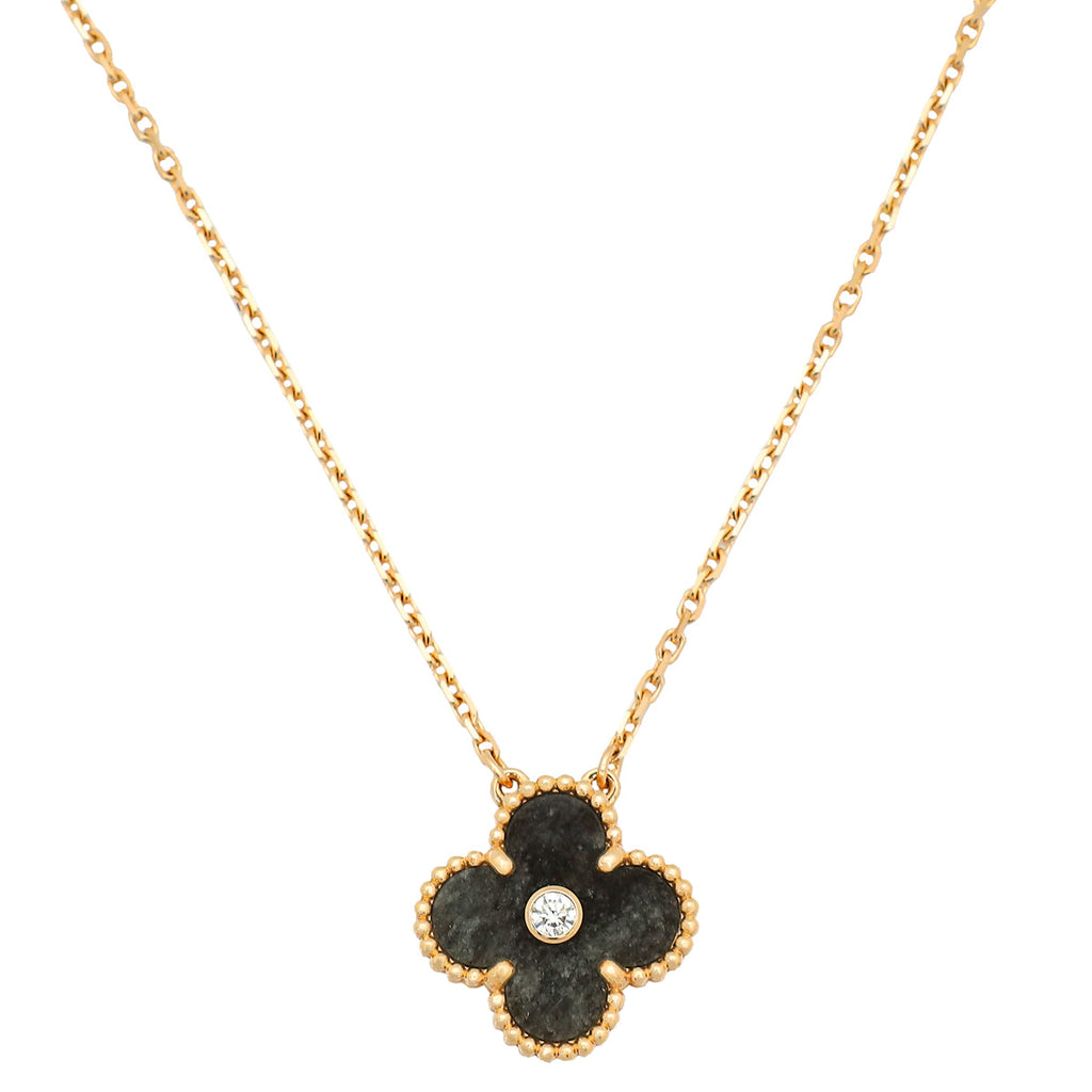 Van Cleef & Arpels 18K Rose Gold Diamond Silver Obsidian Holiday Pendant Necklace