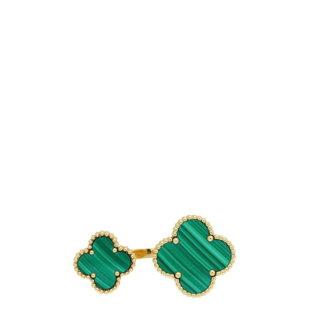 Van Cleef & Arpels 18K Yellow Gold Malachite Magic Alhambra Between The Finger Ring 52