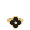 Van Cleef & Arpels 18K Yellow Gold 1 Diamond Onyx Vintage Alhambra Ring 50