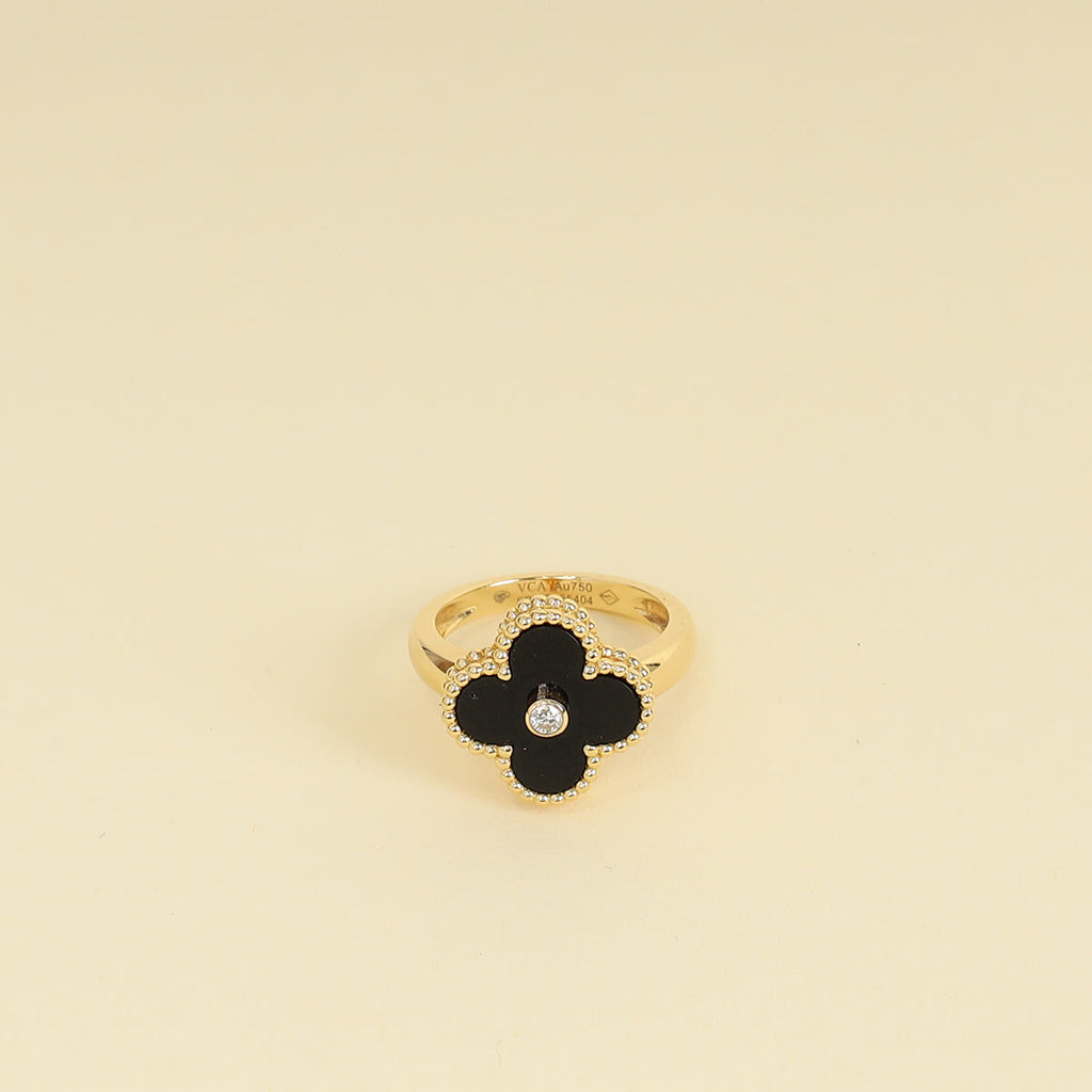 Van Cleef & Arpels Vintage Alhambra 1 Diamond Onyx Ring 52