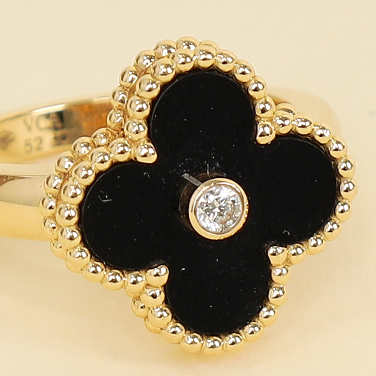 Van Cleef & Arpels Vintage Alhambra 1 Diamond Onyx Ring 52