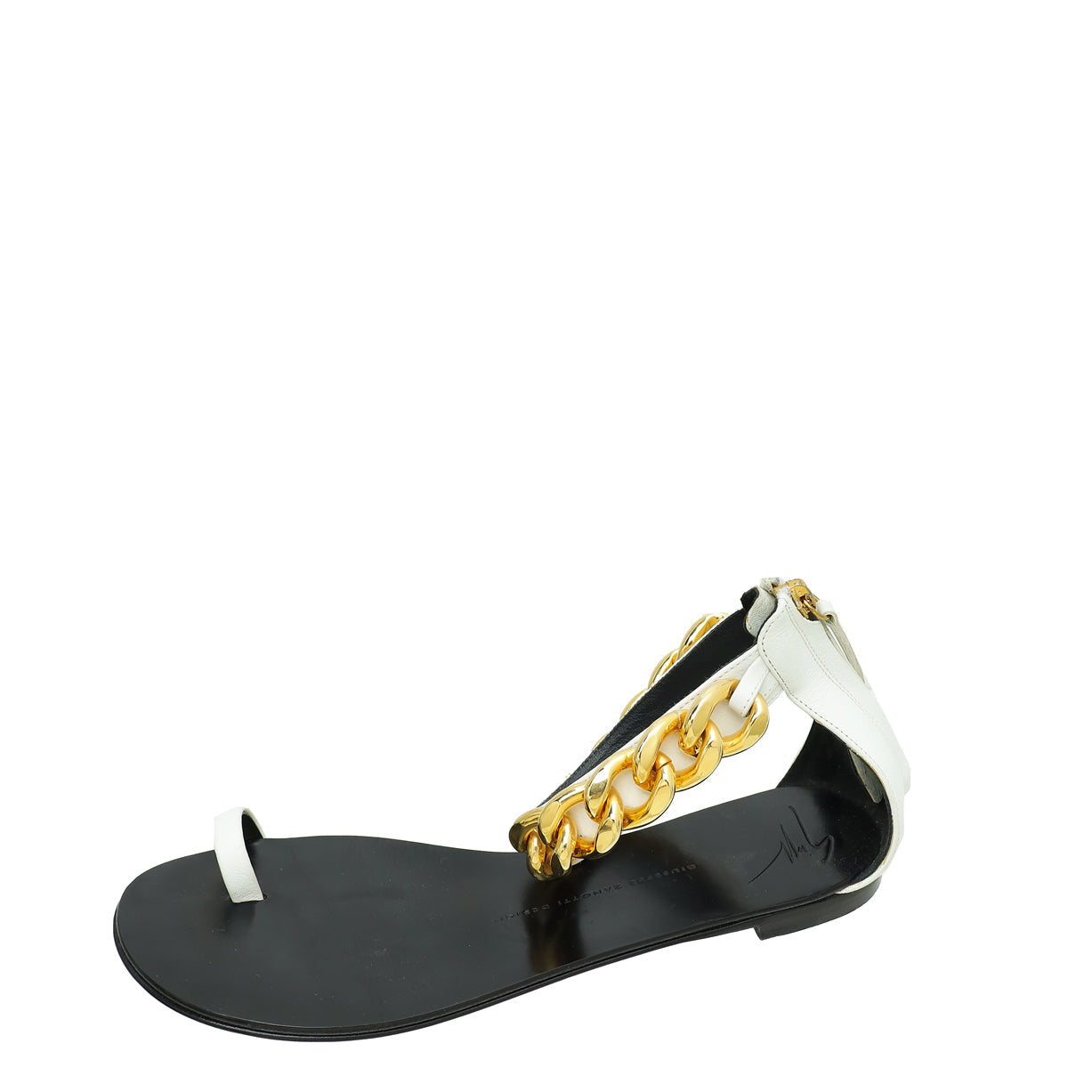 Giuseppe Zanotti Bicolor Chain Ankle Strap Flat Sandal 39