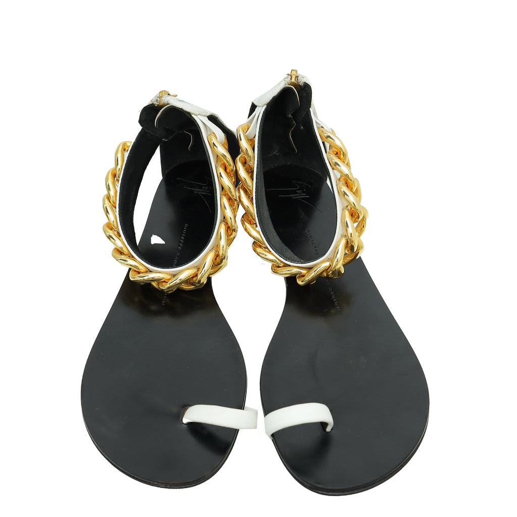 Giuseppe Zanotti Bicolor Chain Ankle Strap Flat Sandal 39