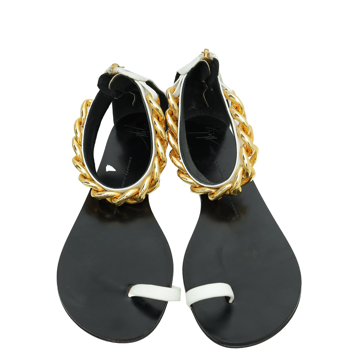 Giuseppe Zanotti Bicolor Chain Ankle Strap Flat Sandal 39