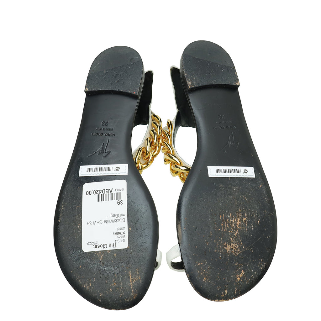 Giuseppe Zanotti Bicolor Chain Ankle Strap Flat Sandal 39