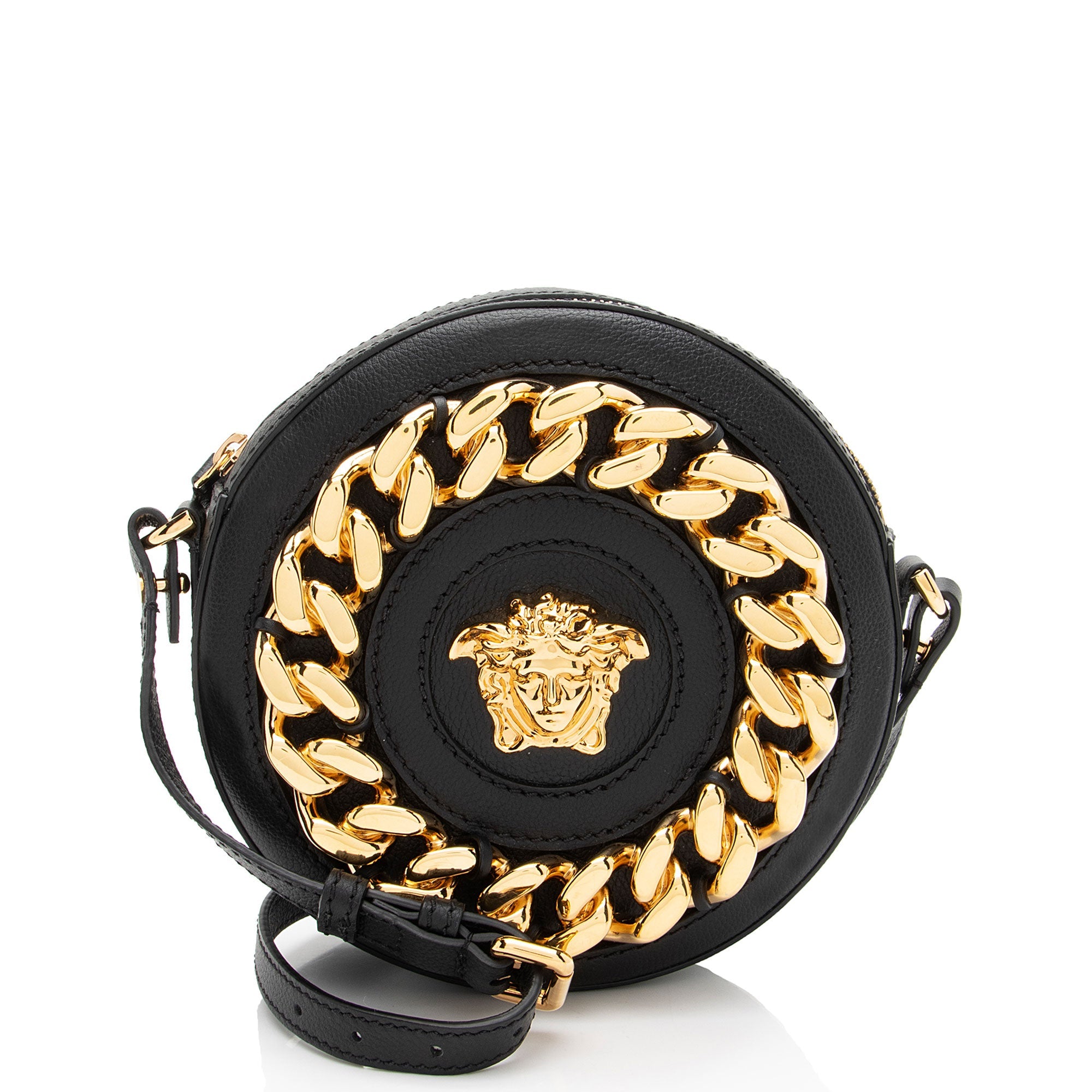 Versace Calfskin Medusa Chain Round Crossbody