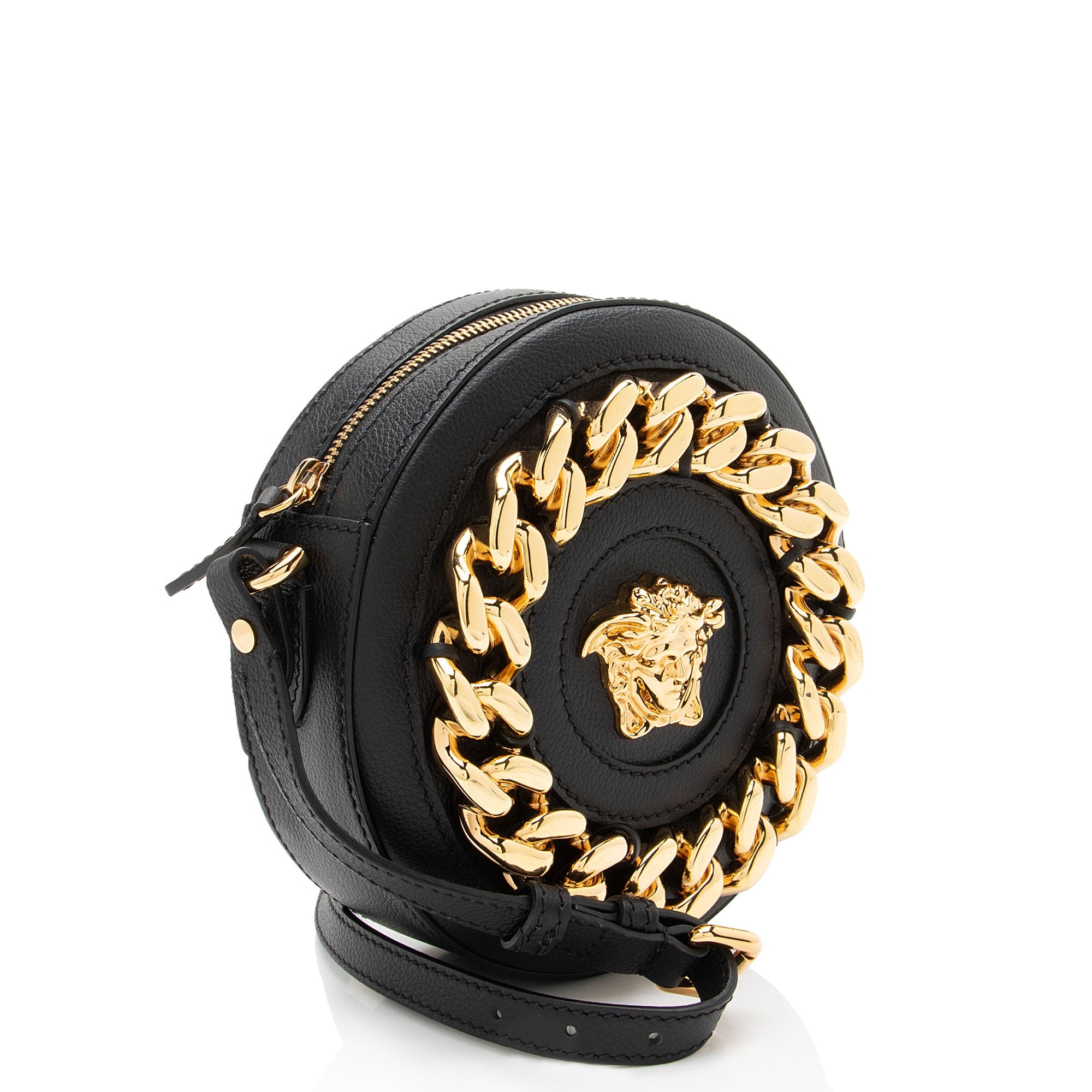 Versace Calfskin Medusa Chain Round Crossbody