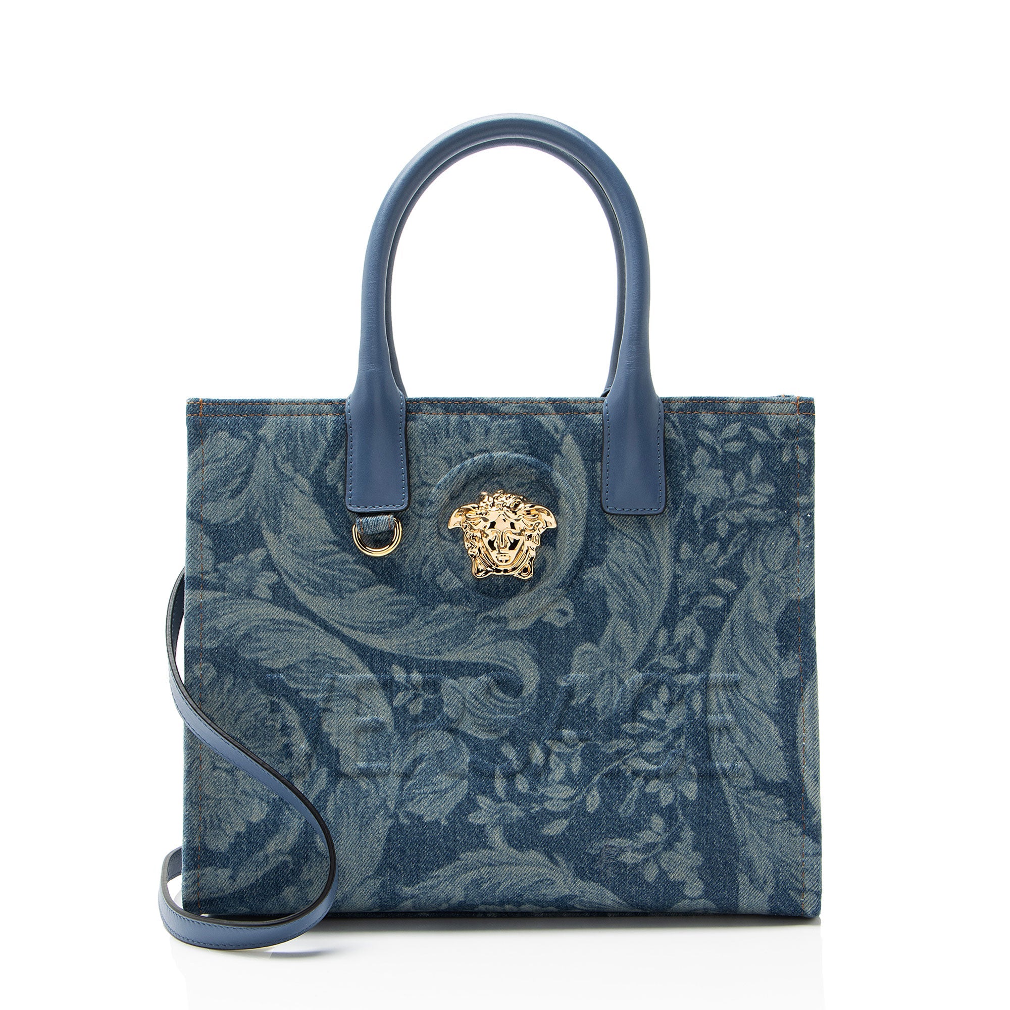 Versace Denim Barocco La Medusa Small Tote Bag
