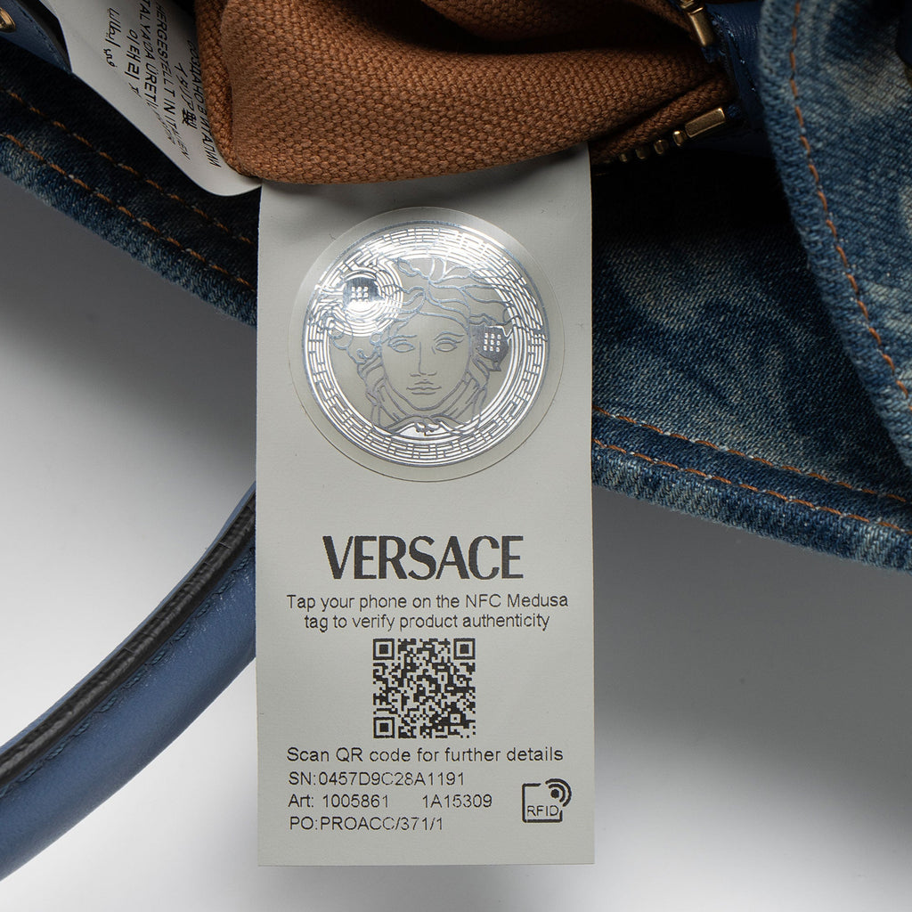 Versace Denim Barocco La Medusa Small Tote Bag