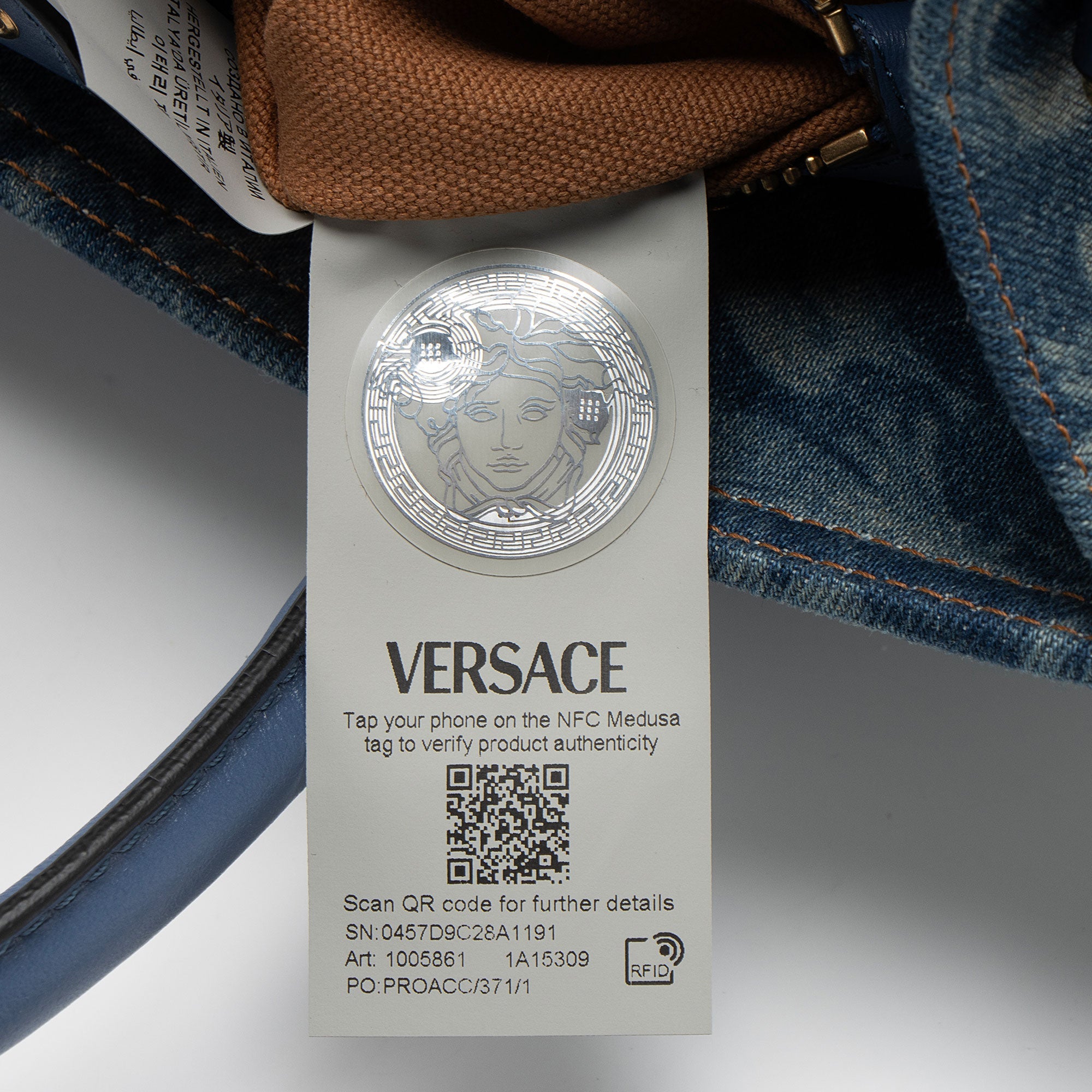 Versace Denim Barocco La Medusa Small Tote Bag